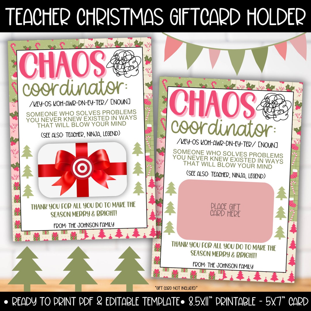 Teacher Christmas Chaos Coordinator Gift Card Holder, Holiday Winter