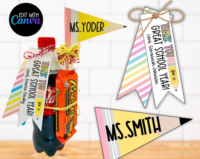 Teacher Appreciation End of School Year Gift Tag Flag, Teacher Thank ...