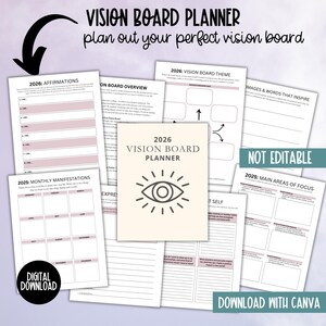 Kit per feste con bacheca visionaria 2026, stampabile per donne, modello per pianificatore di bacheca degli obiettivi di Capodanno, immagini clipart per bacheca delle affermazioni dell'umore immagine 17