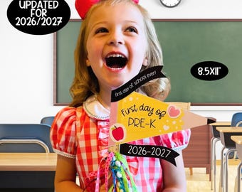 First day of School Pencil Flag Printable, 26-27 Back to School Pennant Flags Download, 1st Day of School Sign, Preschool Pre-K TK Sign