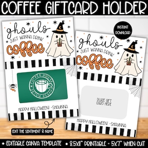 Portatarjetas de regalo de café de Halloween, portatarjetas de regalo de agradecimiento para profesores y personal, etiqueta de regalo de fantasma de café retro de Halloween, PTA PTO
