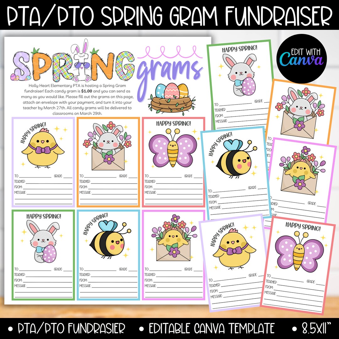 PTA PTO Spring Candy Grams Template Fundraiser, Bunny Grams, Easter ...