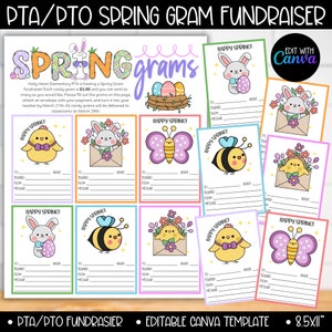 PTA PTO Frühling Candy Gramm Vorlage Fundraiser, Bunny Gramm, Ostergramm, Fundraiser für Schulkirche, Osterkorb Eier Lehrer Printables