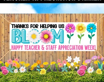 Flower Garden Teacher Staff Appreciation Week 6ft Large Banner Digital Download, Thank you helping Bloom Vinyl Banner, Floral Market Theme