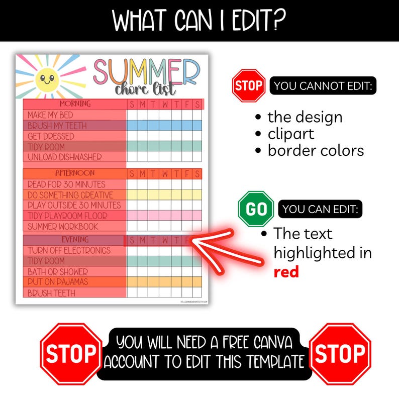 Editable Summer Chore Chart List for Kids, Teen Chores Reward System Tracker Charts, Summer Routine Responsibility Checklist, Chore Calendar image 3