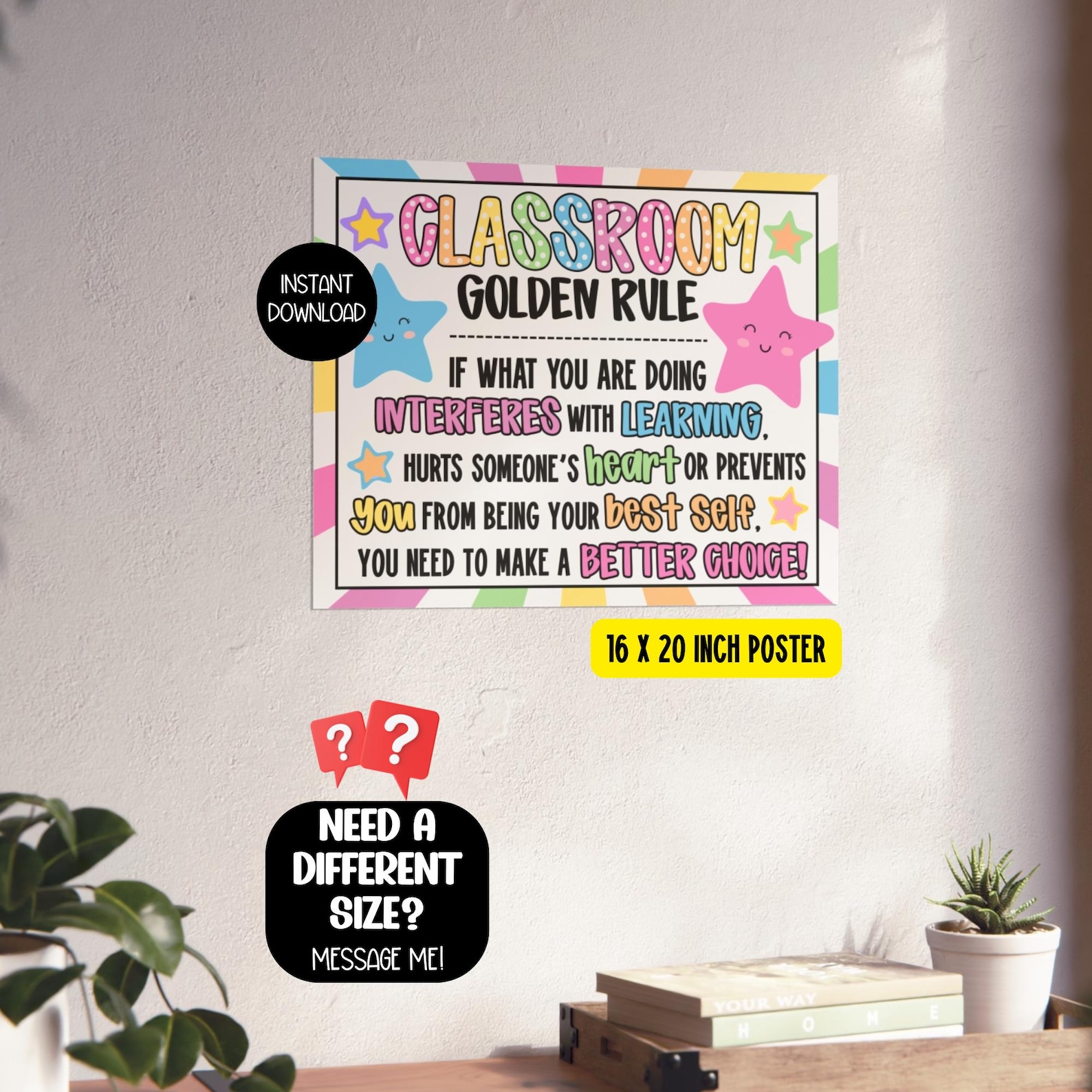 Pastel Rainbow Classroom Golden Rule Poster, Cute Star Classroom Rules ...