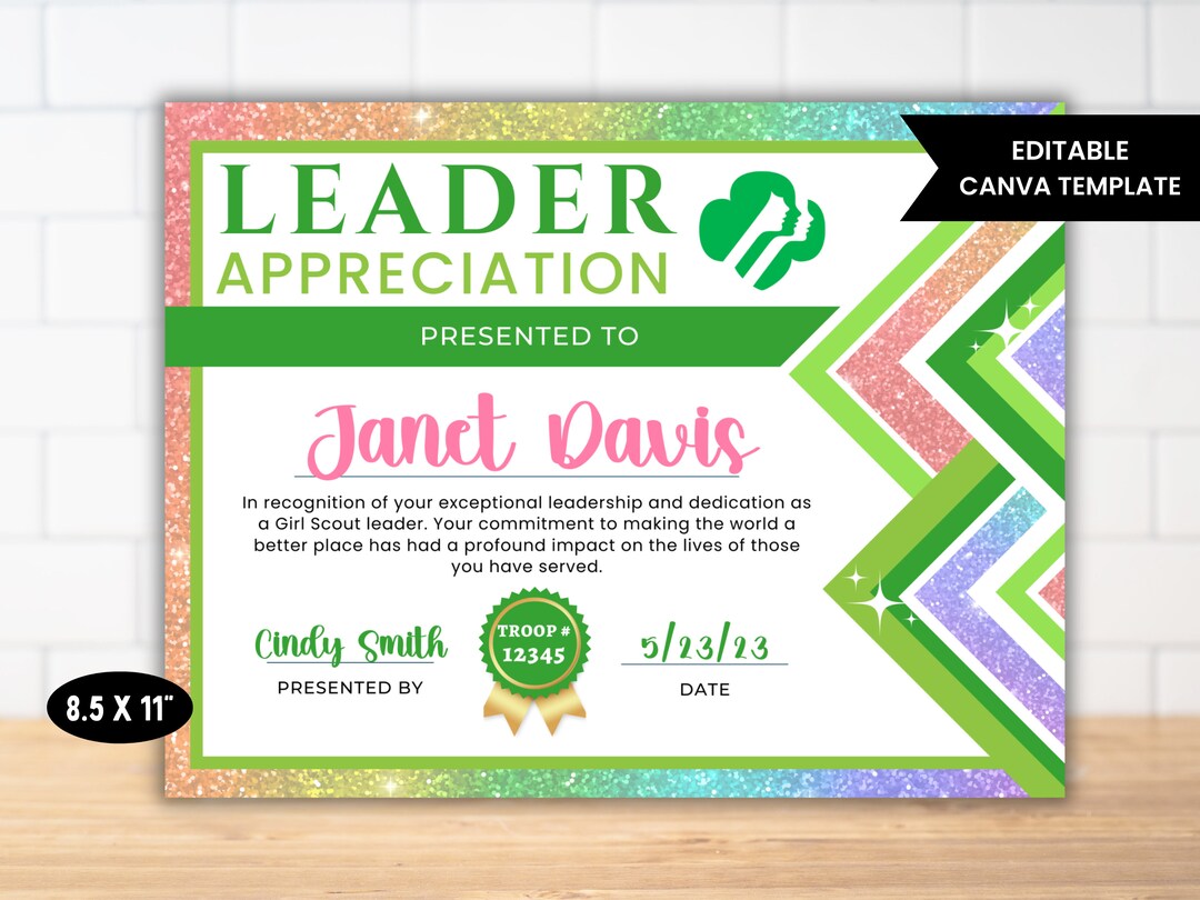 Girl Scout Leader Appreciation Certificate Template Girl Scout Bridging