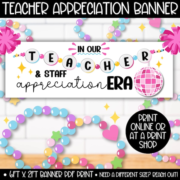 Teacher Staff Appreciation Week 6ft x 2ft Large Banner, Taylor Swift Theme Printable Bulletin Board, Thank You Teachers Gifts, PTA PTO Event