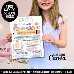 Editable First Day of School Info Sign Template, Custom Back to School Sign for Girls, Pastel Rainbow Chalkboard Photo Prop Sign Printable image 4