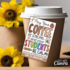 Étiquette-cadeau de café drôle de première journée d'école imprimable, cadeau de retour d'école de professeur, étiquettes de retour de professeur de bienvenue de BTS, cadeau d'école de 1er jour
