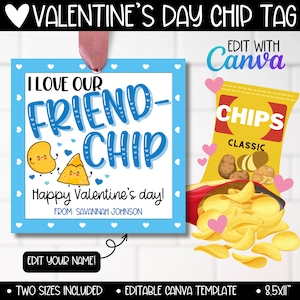 Etiqueta para bolsa de golosinas con chips para el día de San Valentín, regalo de clase para niños sin dulces en azul, tarjeta de San Valentín con papas fritas