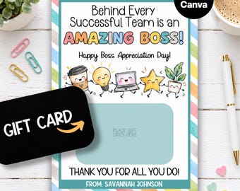Amazing Boss Appreciation Gift Card Holder, Boss's Day Gift from Team, Manager Greeting Card, Employer Bosses Supervisor Gifts Printable