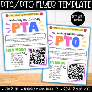 Join the PTA PTO Flyer Template, pta pto QR Code, pta pto Membership Drive, Volunteer Recruitment, pta pto Editable Template, pta pto forms