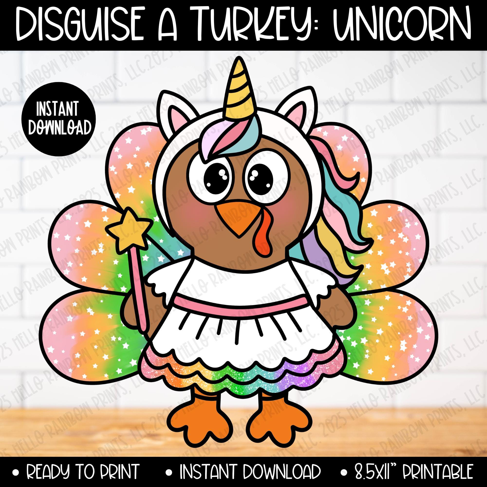 Rainbow Unicorn Turkey Disguise Project Printable, Thanksgiving…