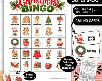 Christmas Bingo, 50 Printable Bingo Cards, Kids Classroom Activity, Holiday Office Party Game, Church Christmas Party, Bonus Coloring Page