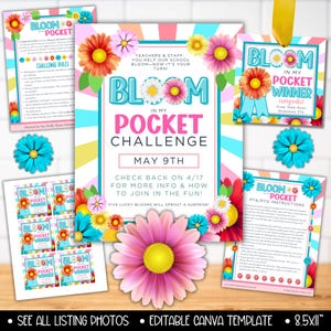 Spring Bloom Theme Teacher Appreciation Game Flyer Bundle, Floral In My Pocket Fun Staff Games, Staff Teachers Morale Team Building Games
