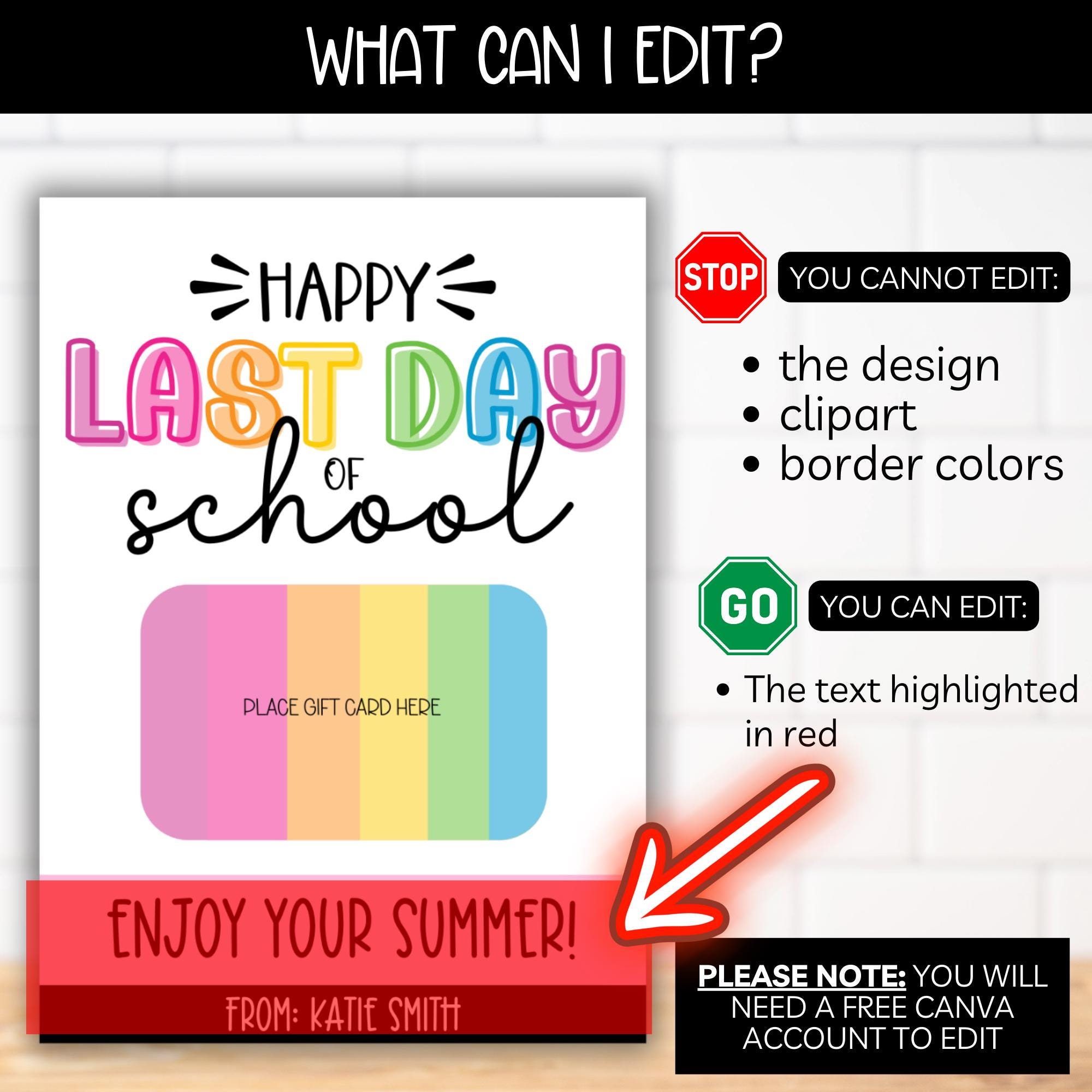 End of Year Teacher Staff Appreciation Week Rainbow Gift Card Holder ...