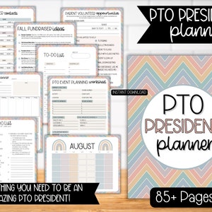 PTO President Leader Planner Binder PDF Bundle, PTO Membership Calendar, pto Event Planning Flyer, Volunteer Meeting Agenda Budget Form