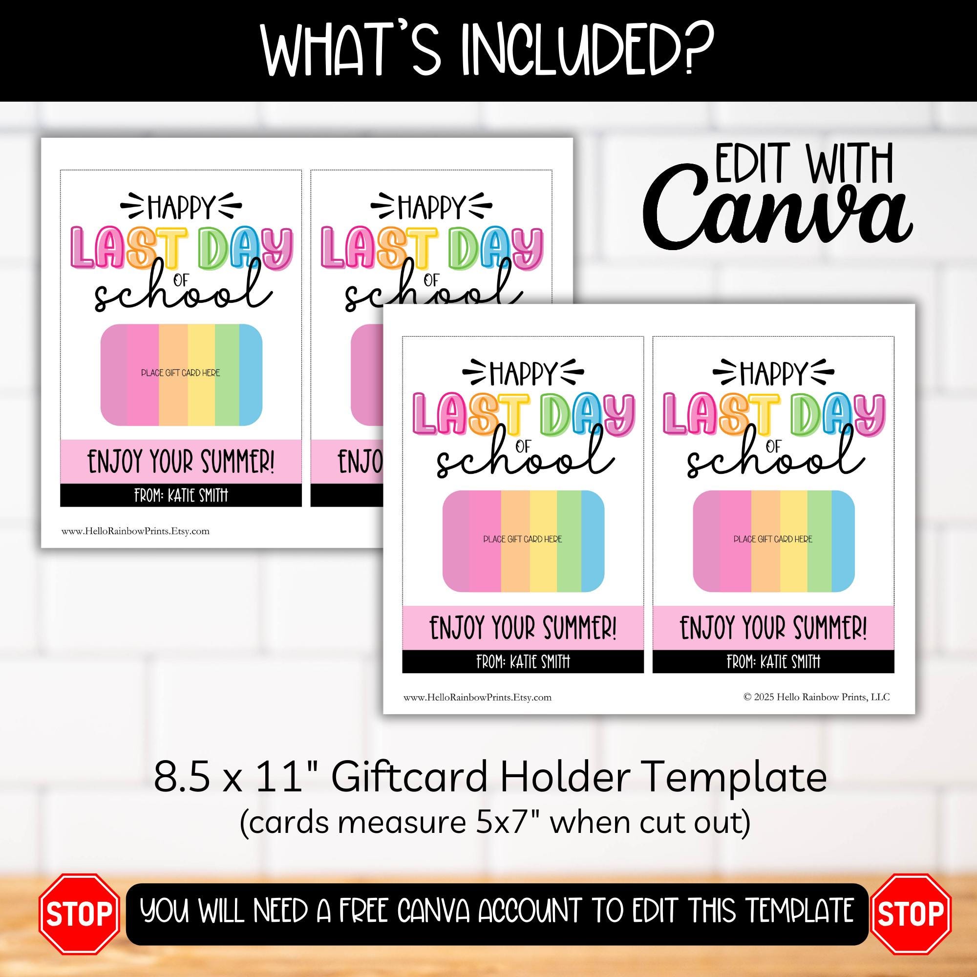 End of Year Teacher Staff Appreciation Week Rainbow Gift Card Holder ...