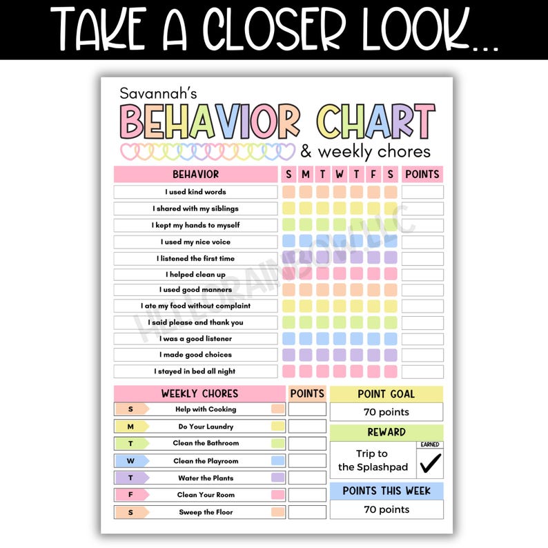 Kids Behavior Chart, Classroom Management Charts, ADHD Responsibility ...
