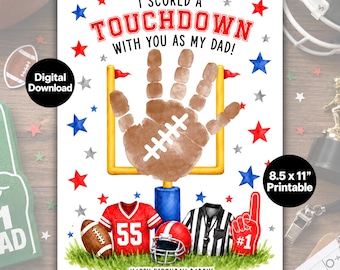 Daddy Birthday Football Lover Handprint Craft Printable, Touchdown Gift for Dad from Kids, Coach Greeting Card, Hand Print Keepsake for Dad