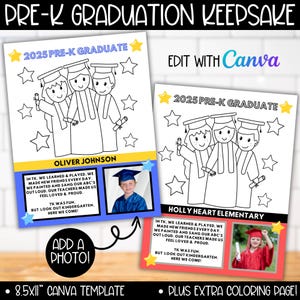 2025 Pre-K Graduate Preschool Memory Keepsake Template, Prek Graduation End Year Poem Gift Activity, Preschool Coloring Craft Bulletin Board