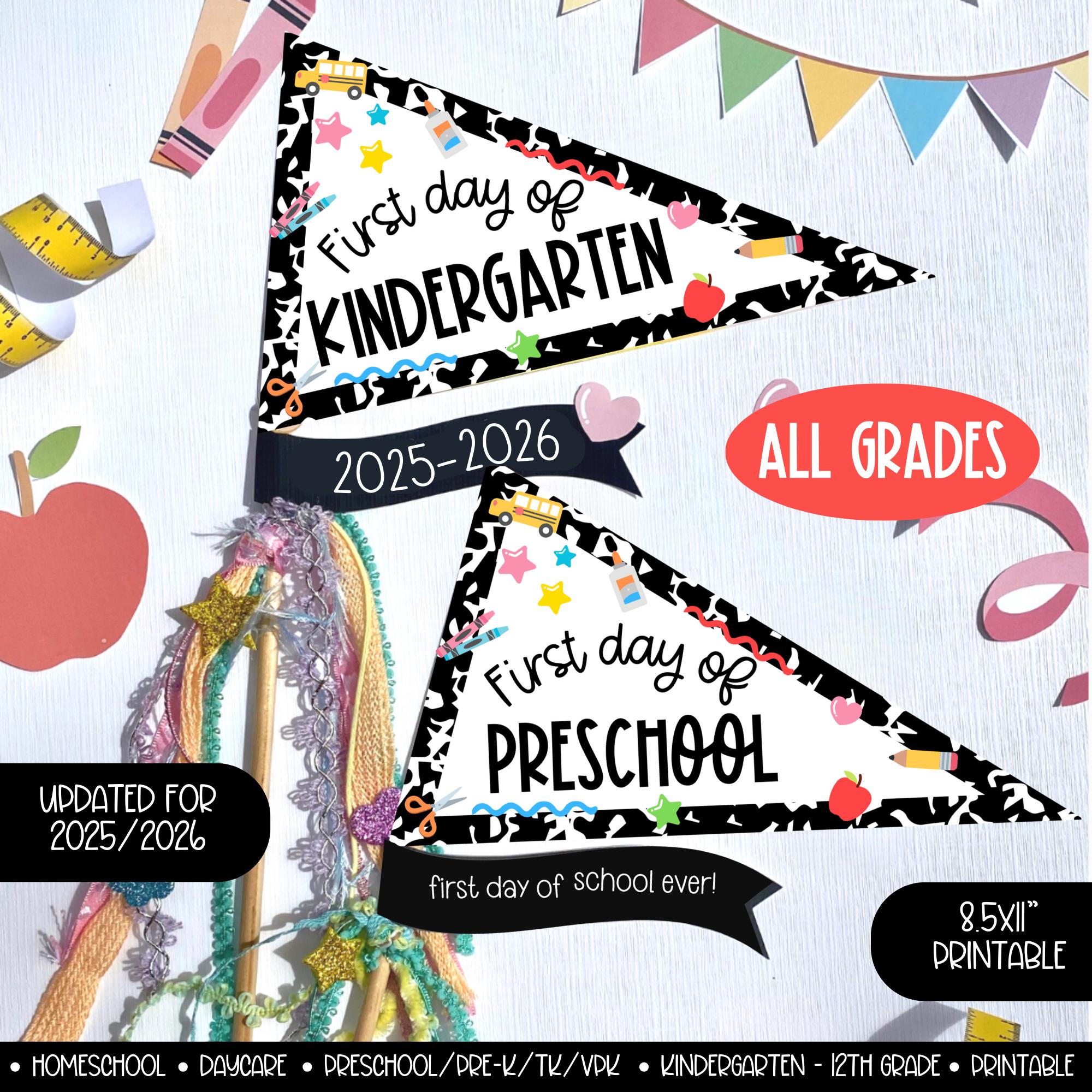 First Day of School Pennant Flag Craft, Back to School Composition Pencil Signs (Printable)