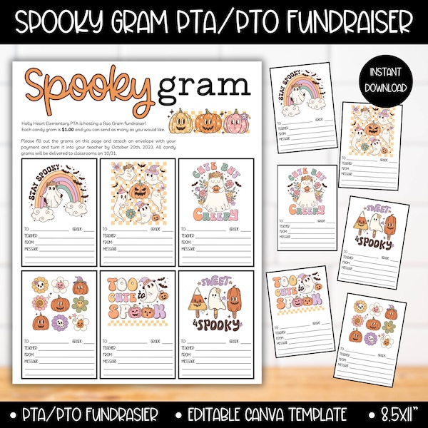 PTA PTO Boo Gram Fundraiser Flyer Template, School Fundraiser Ideas, Boo Bag Halloween pta pto School Printable Flyer, Candy Gram for Kids