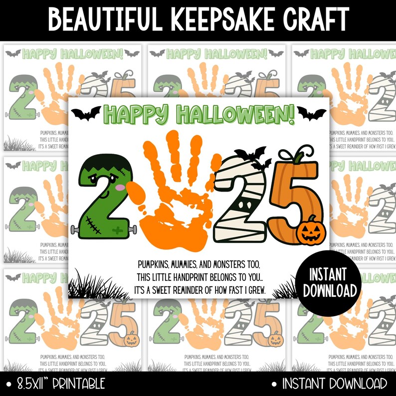 Halloween Pumpkin Monster Handprint Craft 2025, Preschool Hand Art Poem ...