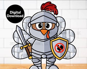 Knight Turkey Disguise Craft, Thanksgiving Printable Turkey Costume Kit, Medieval Knights Activity, Disguise a Turkey Cut and Paste Template