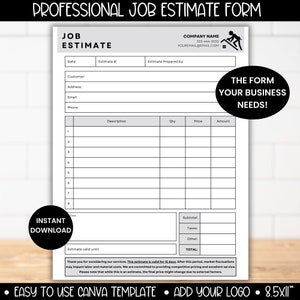 Job Proposal Template, Job Estimate Editable Canva Template, Job Quote Template PDF, Construction Bid, Repair Estimate, Contractor Proposal