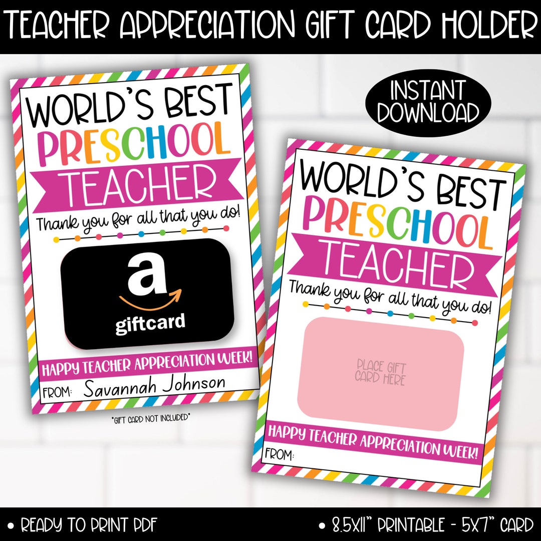 Preschool Teacher Appreciation Week Gift Card Holder, Pre School