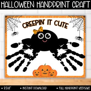 Halloween Spider Pumpkin Handprint Craft, Nursery Art, Baby Fall Activity, Autumn Student Classroom Bulletin Board, Sunday School Activities