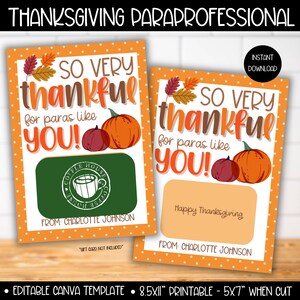 Para Personalized Fall Gift card Holder, Thanksgiving Paraprofessional Gift Tags, Thank You Cards, Teacher Aide Gifts, Para Gift Ideas