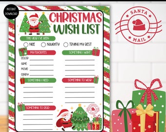 Christmas Letter to Santa Wish List Activity Craft, Something I Want Need Read Wear List Tags Printable, North Pole Santa Mail Activities