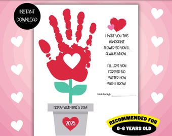 2025 Valentine's Day Handprint Craft Valentine Activities Printables Baby Toddler Flower Art Classroom Valentines Hand Print Preschool Gifts