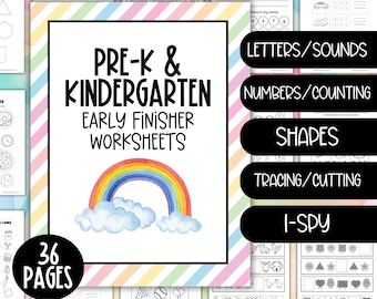 Pre-k Kindergarten Frühe Fertigstellung Lernarbeitsblätter Arbeitsblatt, ABC Phonics Zahlen Formen I-Spy, Vorschule Sommer Homeschool Printables