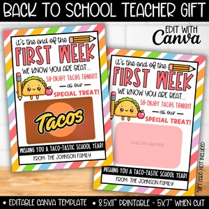 Lehrer Abendessen bei uns Taco Geschenkkartenhalter, Erster Tag der Schule Tacos Restaurant Abendessen Geschenkanhänger, Schulanfang mexikanisches Essen Lehrer Geschenk