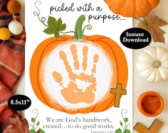 Christian Kürbis Thanksgiving Handabdruck Handwerk, Herbst Kirche Bibel Vers druckbar, religiöse Kinder Andenken, Vorschulaktivität