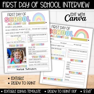 First Day of School Interview Template, Editable Back to School Interview Questionnaire Printable, All About Me Memories Keepsake Photo Sign