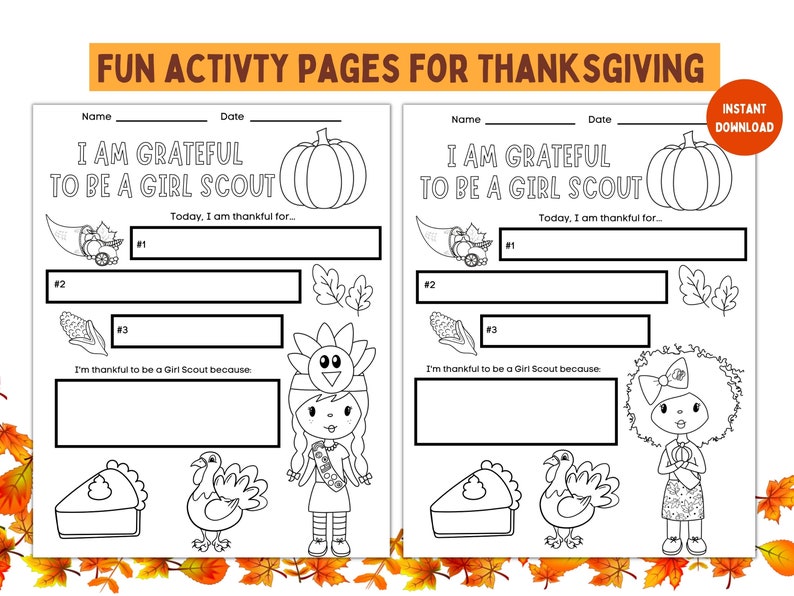 Girl Scout Thanksgiving Activity Coloring Page Girl Scout - Etsy