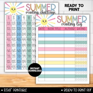 Summer Reading Log Challenge Chart for Kids, Reading Reward System Printable Chart, Summer Reading Tracker List, Summer Reading Checklist