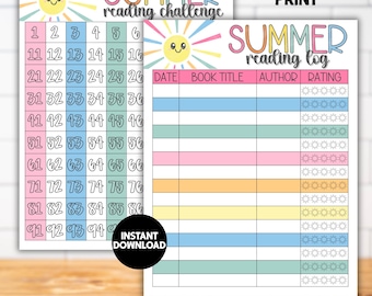 Summer Reading Log Challenge Chart for Kids, Reading Reward System Printable Chart, Summer Reading Tracker List, Summer Reading Checklist