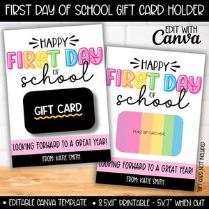 Eerste dag van school leraar cadeaukaarthouder, terug naar school cadeau-adviseur voor hoofdgeschenken, leraar koffie regenboog BTS afdrukbaar cadeau