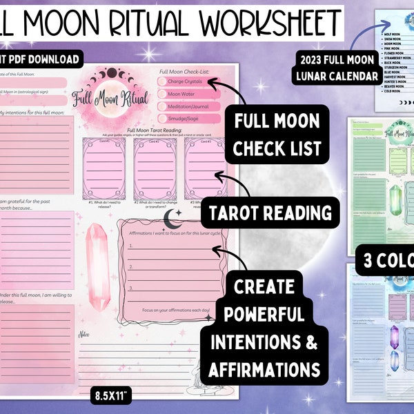 Full Moon Love Manifestation Ritual Journal Calendar Vision Board Kit, Book of Shadows Manifest Printable, 2024 February Snow Moon in Virgo