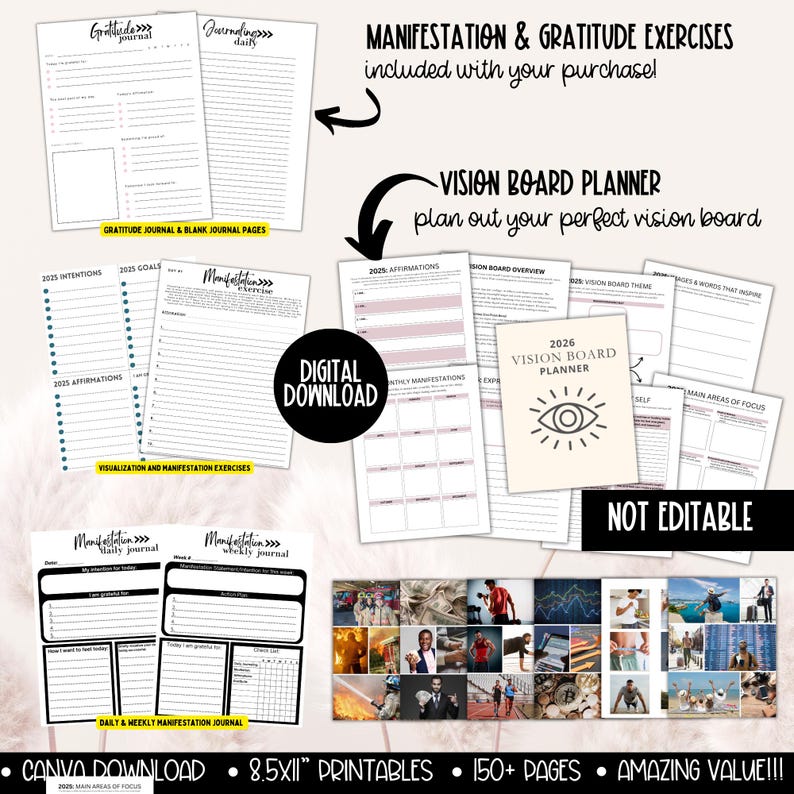 2026 Vision Board for Men Printable, Manifest New Year Goal Setting Vision Board Supplies Planner Template, Affirmations Board Clipart Image image 20