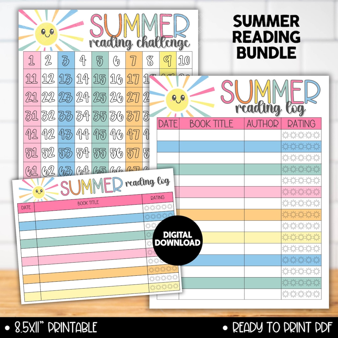 Summer Reading Log Printable Bundle, Kids Reading Challenge Chart ...