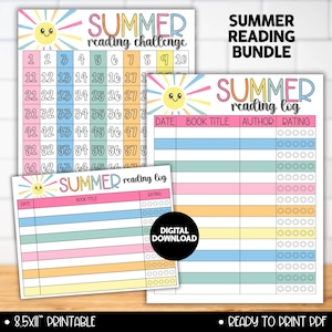 Summer Reading Log Printable Bundle, Kids Reading Challenge Chart, Reading Tracker, Book Log, Summer Literacy Activity for Kids