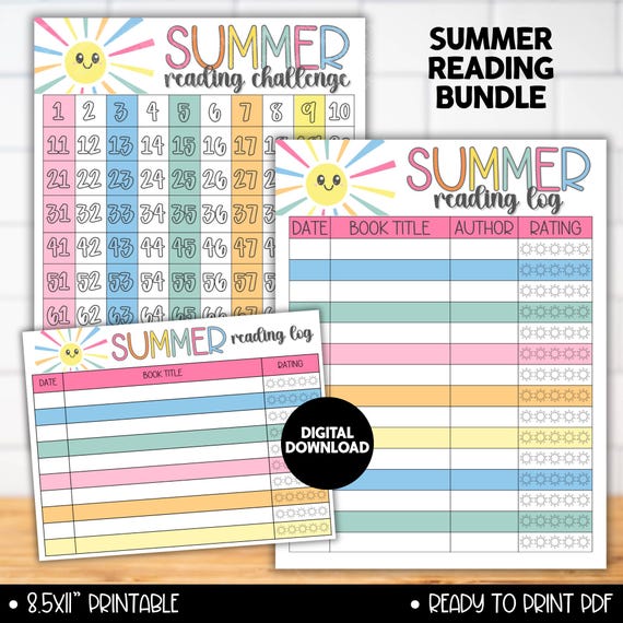 Summer Reading Log Printable Bundle, Kids Reading Challenge Chart, Reading Tracker, Book Log, Summer Literacy Activity for Kids