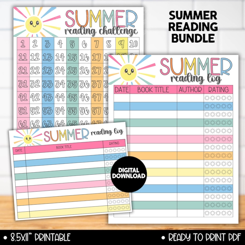 Summer Reading Log Printable Bundle, Kids Reading Challenge Chart, Reading Tracker, Book Log, Summer Literacy Activity for Kids image 1